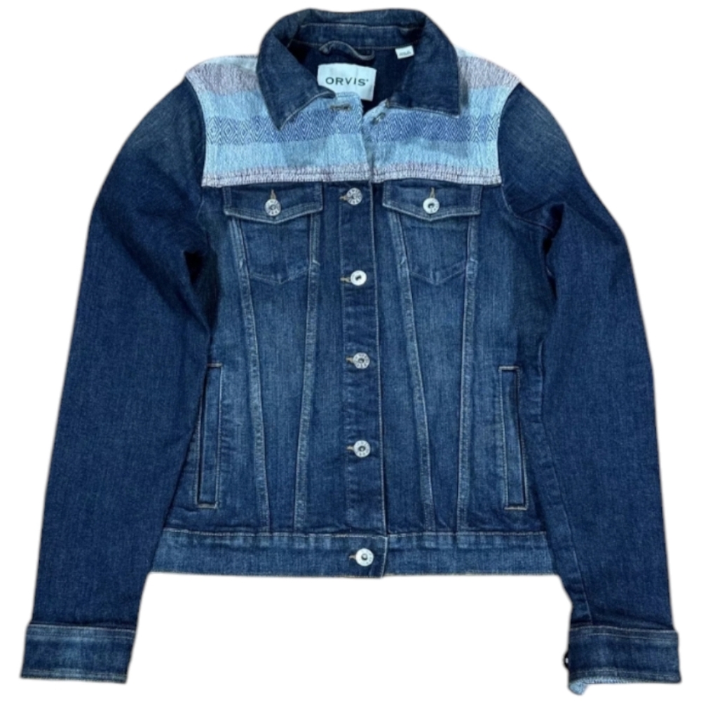 Orvis Women's Size Medium Blue Jean Jacket Casual Denim Trucker Metal NWT
